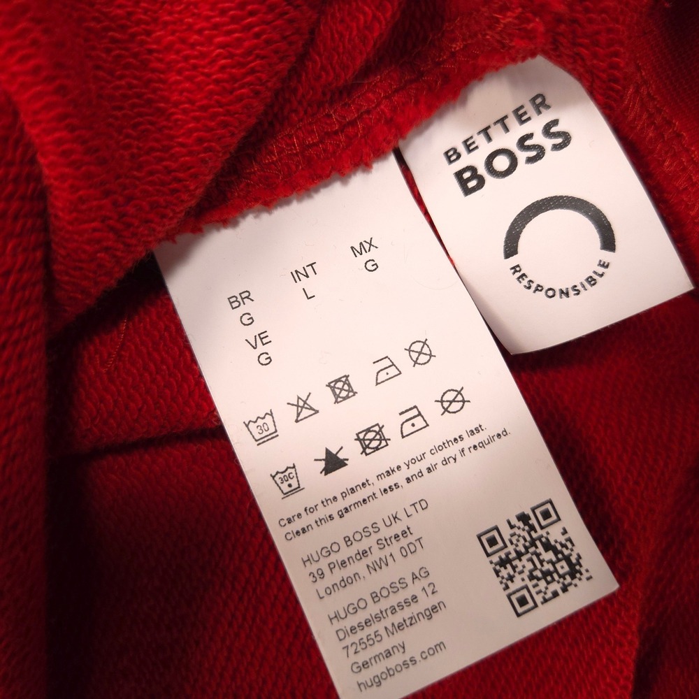 Hugo Boss Hoodie Mens Large Red Weltalk Logo Patch Cotton Terry Pullover Preppy - Picture 8 of 10